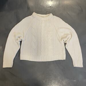 Elie Tahari White Wool Blend Cable Knit Sweater Small Relaxed Fit Cropped Fit